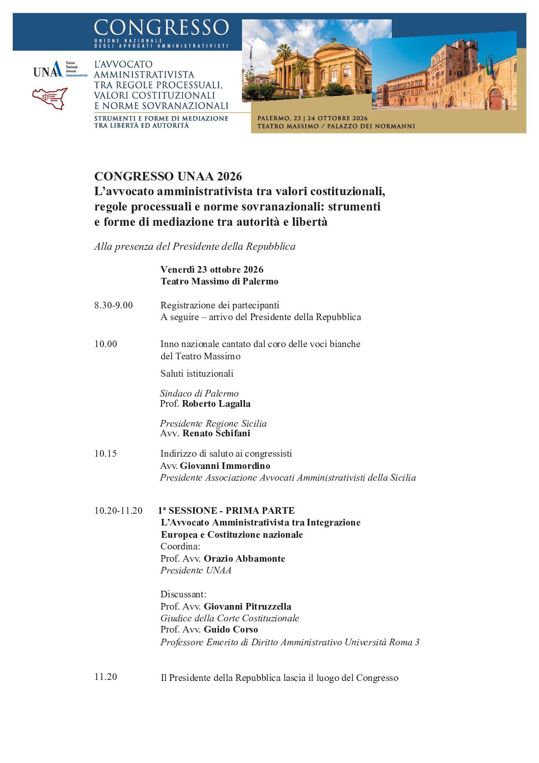 CONGRESSO UNAA PALERMO 2026 – IL PROGRAMMA ED IL SITO PER REGISTRARSI AI LAVORI.